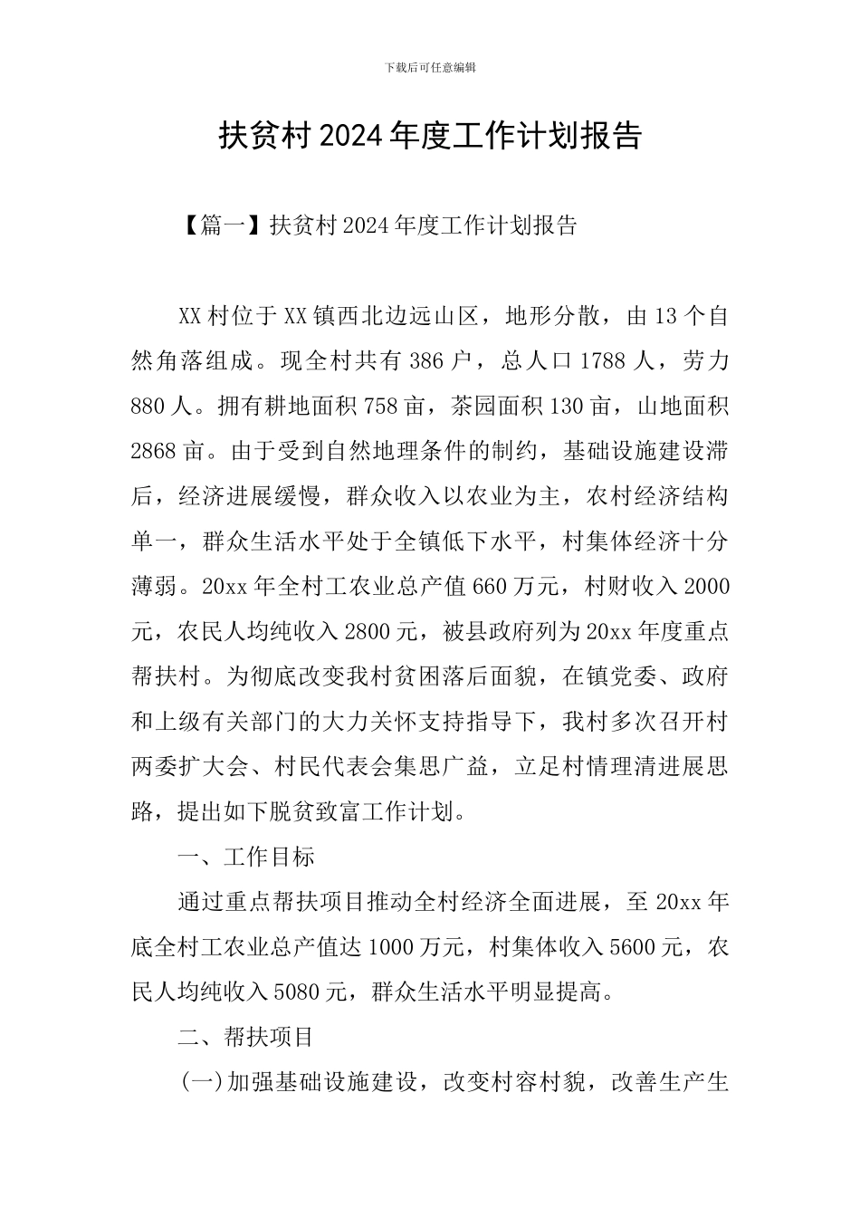 扶贫村2024年度工作计划报告_第1页