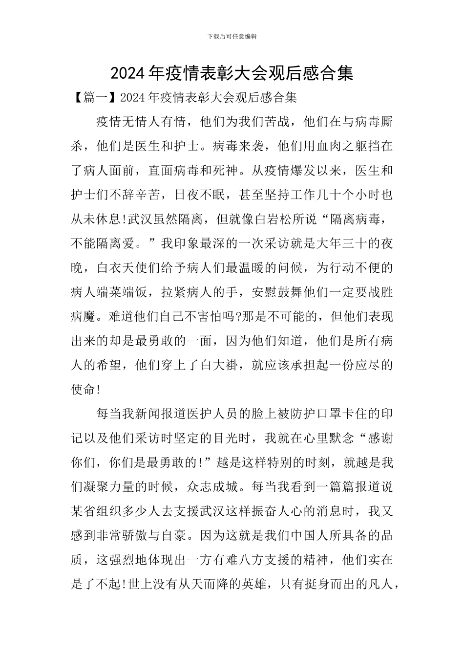 2024年疫情表彰大会观后感合集_第1页