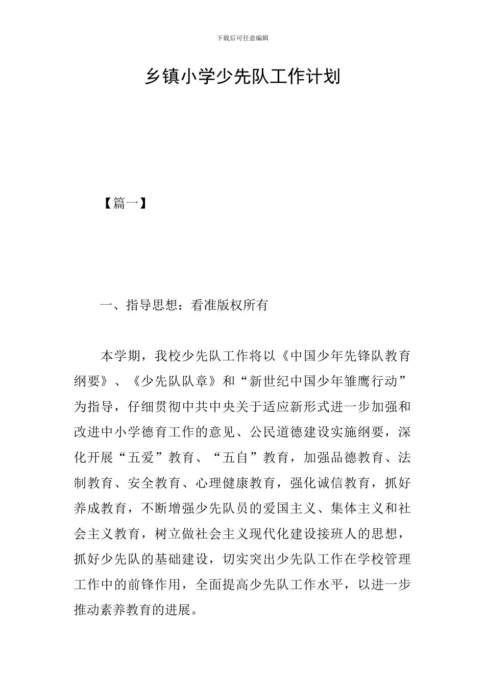 乡镇小学少先队工作计划_第1页