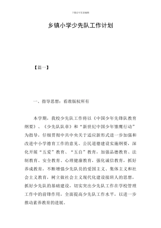 乡镇小学少先队工作计划