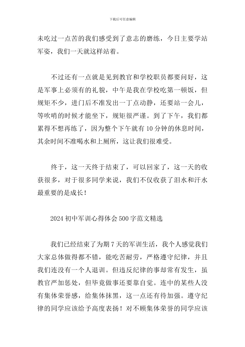 2024初中军训心得体会500字范文精选_第3页