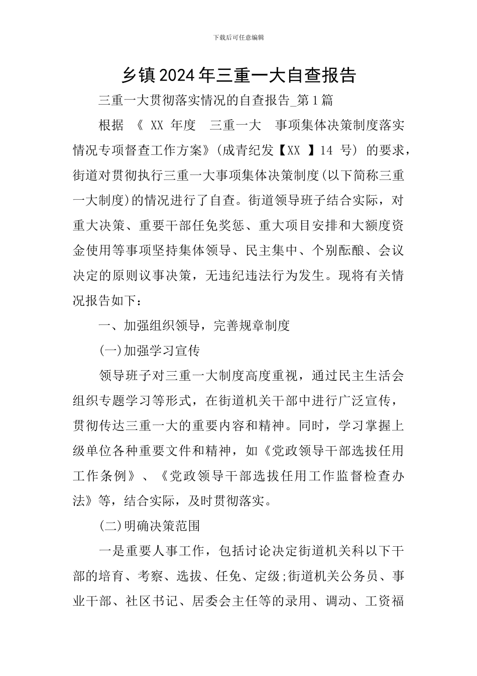 乡镇2024年三重一大自查报告_第1页