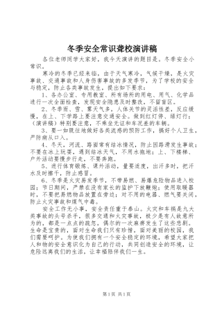 冬季安全常识聋校演讲稿范文