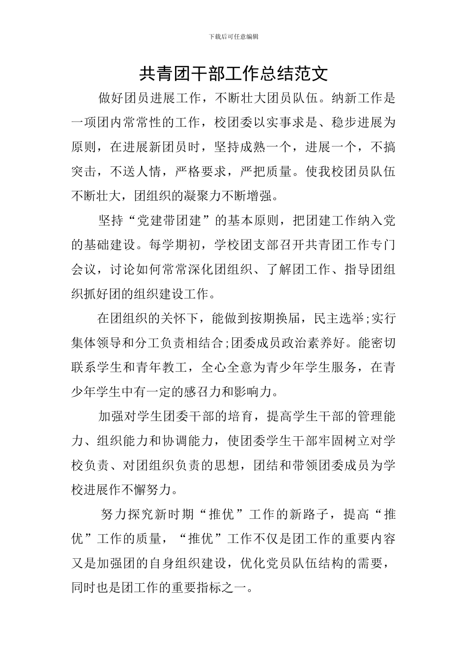 共青团干部工作总结范文_第1页