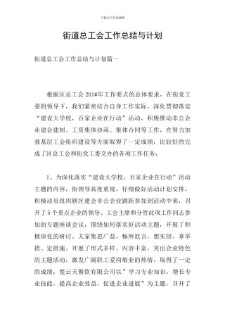 街道总工会工作总结与计划