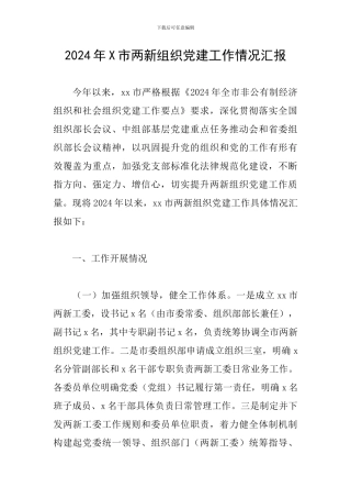 2024年X市两新组织党建工作情况汇报