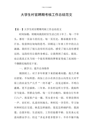 大学生村官聘期考核工作总结范文