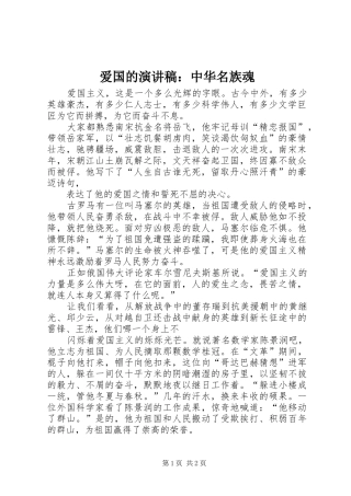 爱国的演讲致辞：中华名族魂