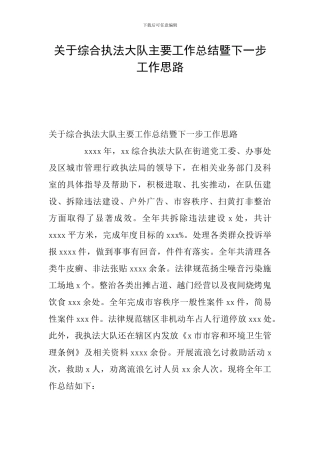 关于综合执法大队主要工作总结暨下一步工作思路