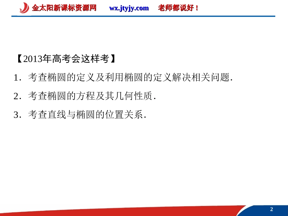 2013届高考数学（理）一轮复习课件：第九篇_解析几何第5讲　椭　圆（人教A版)[1]_第2页
