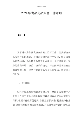 2024年食品药品安全工作计划