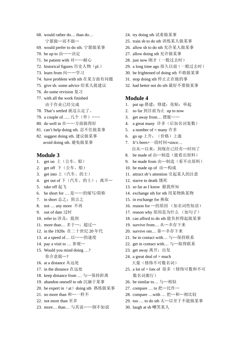 外研版高一英语必修一重点核心词组Module_1-7 (2)_第2页
