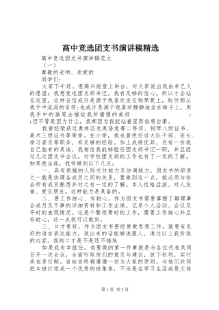 高中竞选团支书演讲稿范文精选