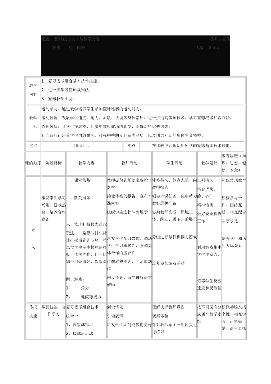 篮球组合技术与教学比赛_第1页