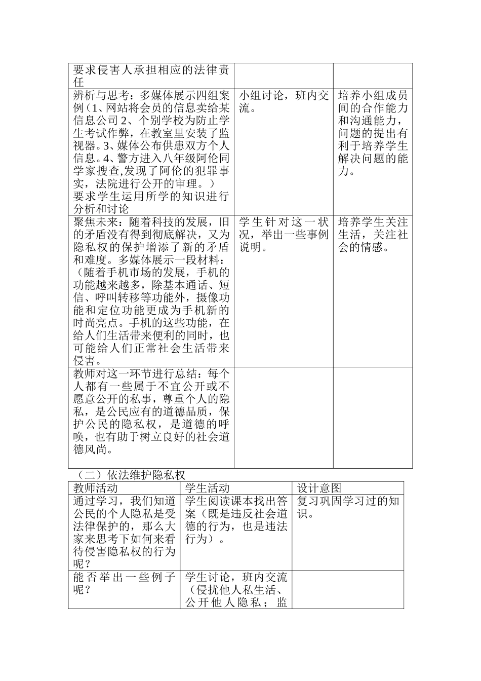 尊重和维护隐私权教学设计_第3页