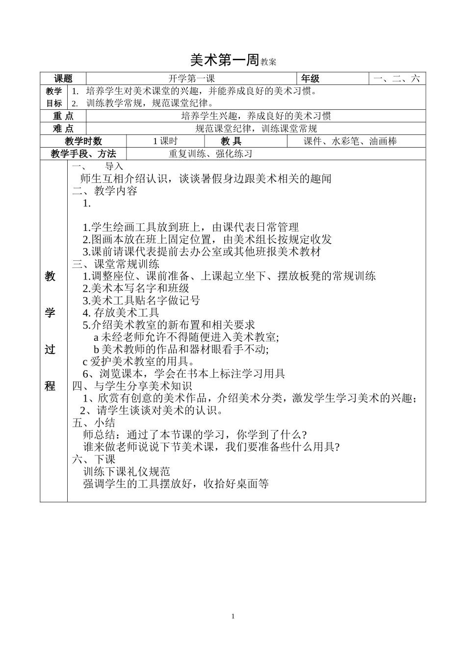 小学美术教育开学第一课教案_第1页