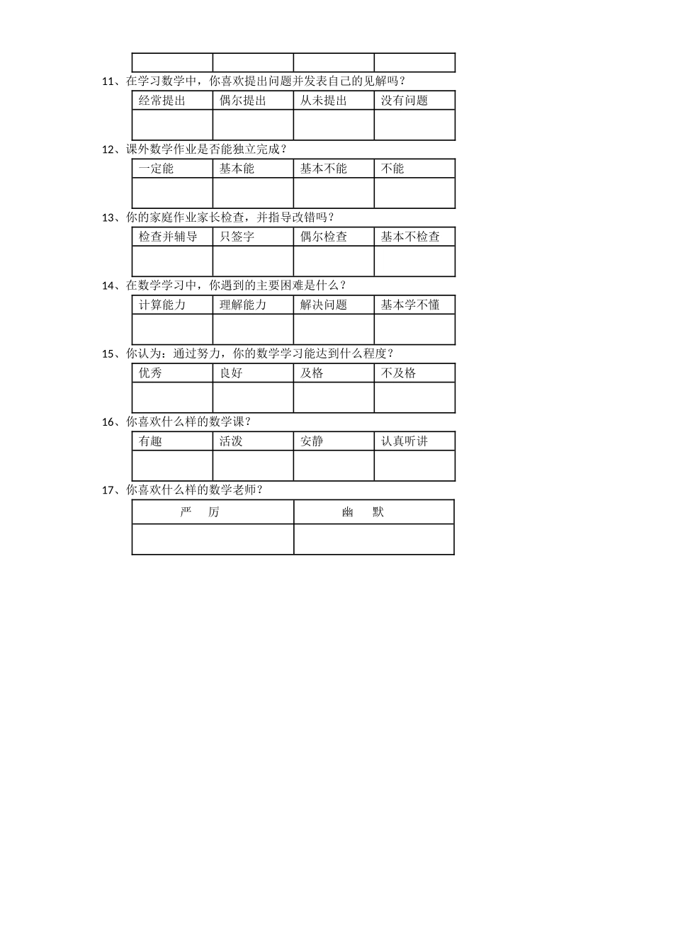 学生学习数学问卷调查表_第2页