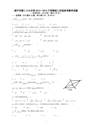 南宁市二十九中初二年级（下)数学段考试题