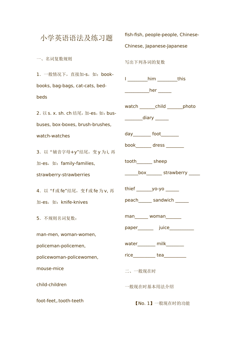 小学英语语法及练习题_第1页