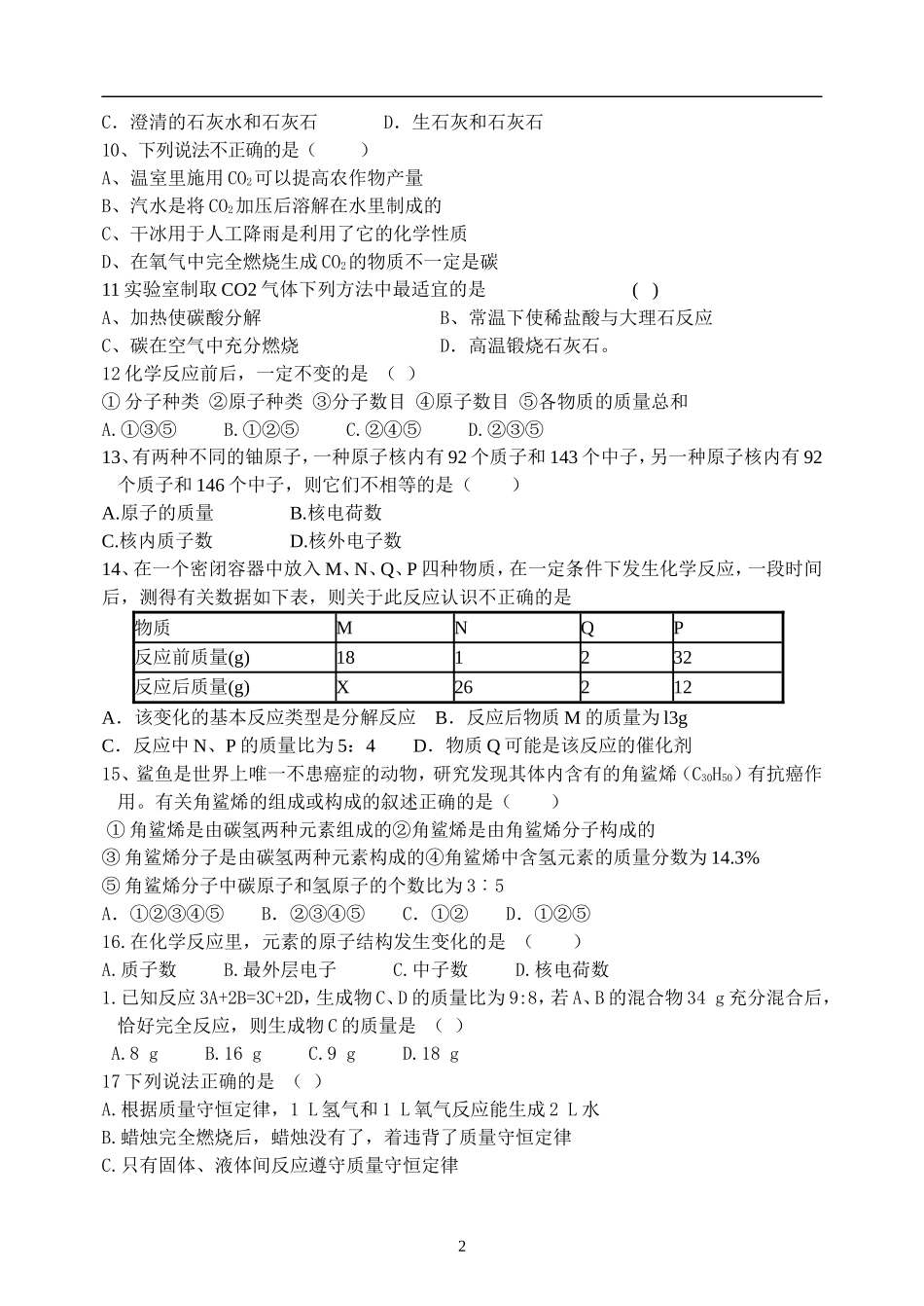 初二化学测试试卷_第2页