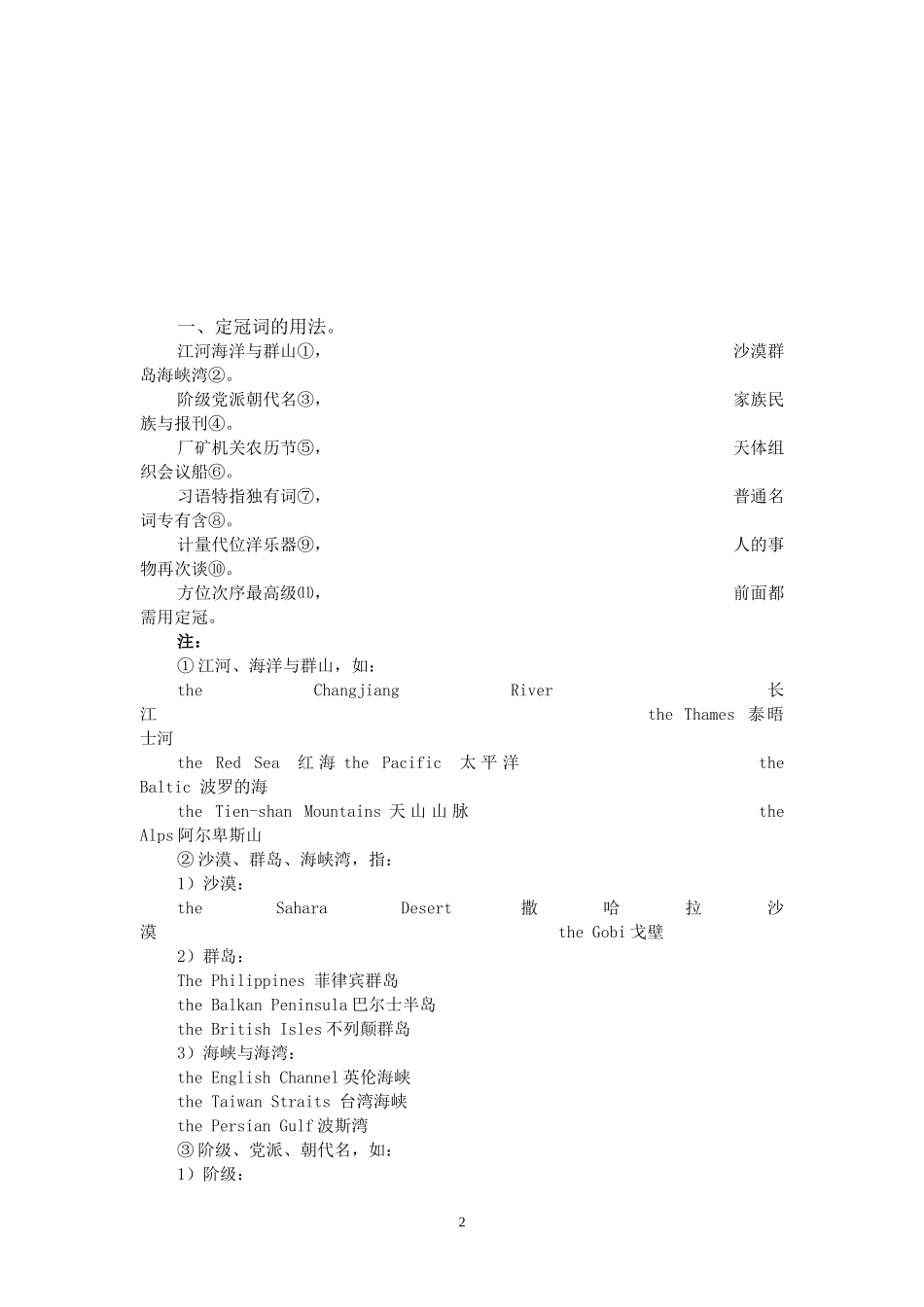 高中英语冠词用法口诀_第2页