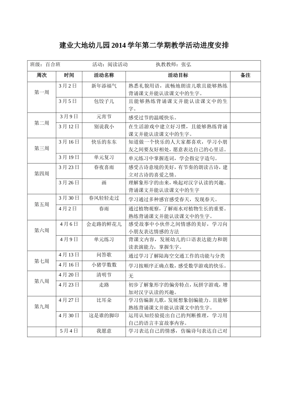 中班阅读进度表第二学期_第1页