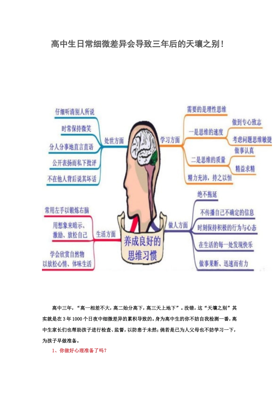 高中生日常细微差异会导致三年后的天壤之别_第1页