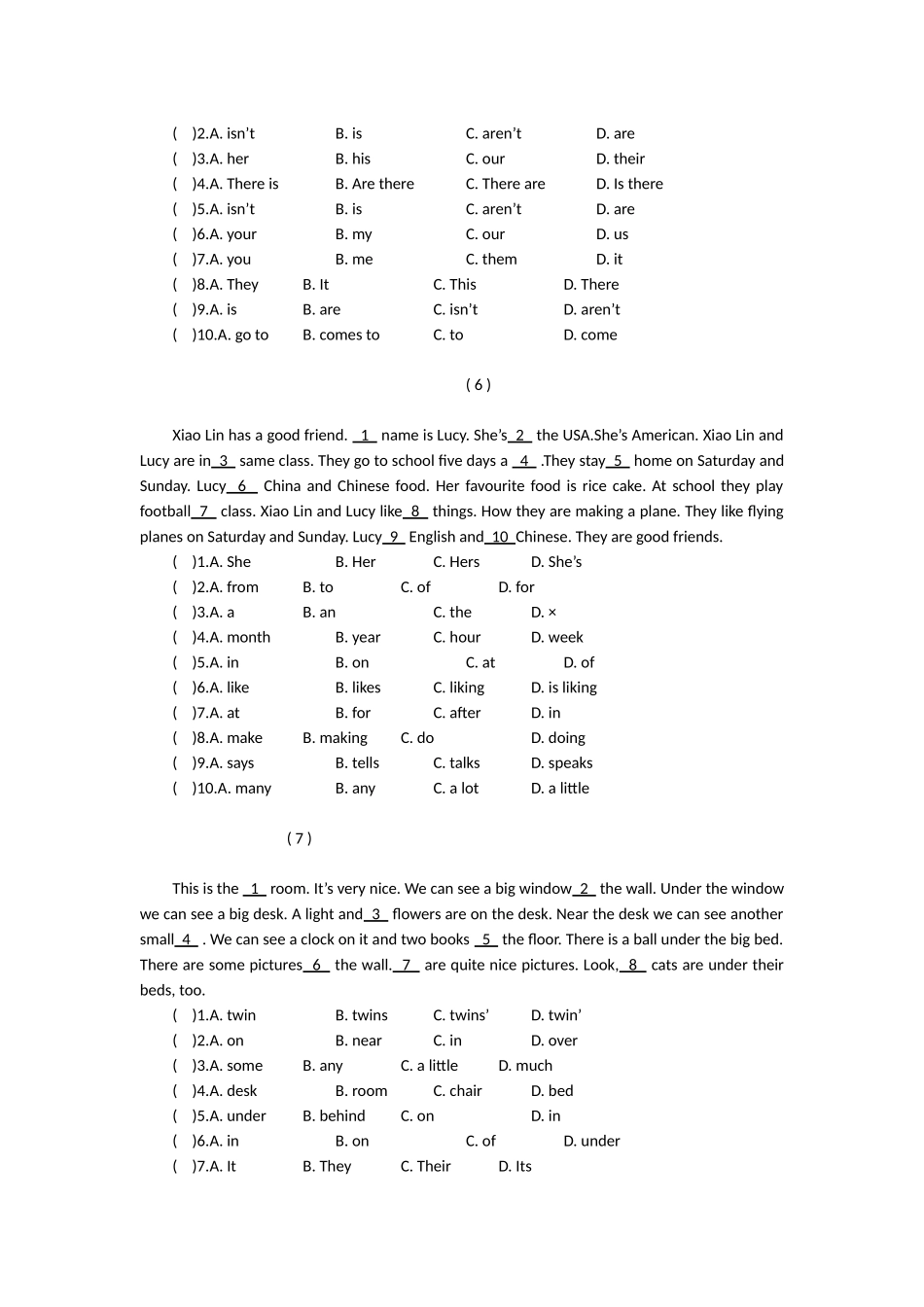 七上期末复习完型专项练习_第3页