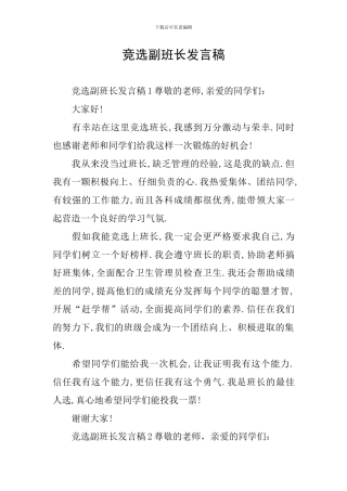 竞选副班长发言稿