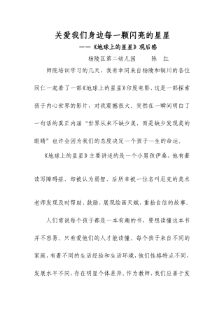 《地球上的星星》观后感——关爱我们身边每一颗闪亮的星星