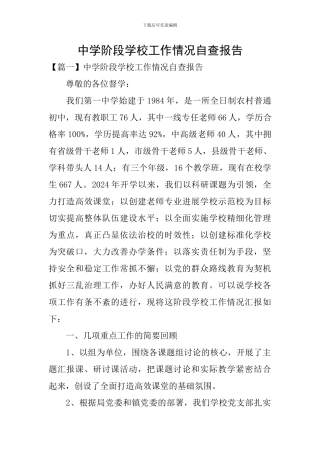 中学阶段学校工作情况自查报告