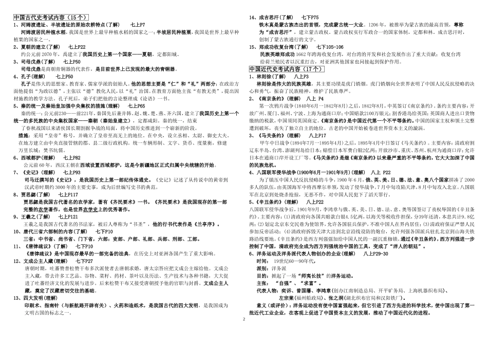 2015年历史结业考试说明（63个考点）_第2页