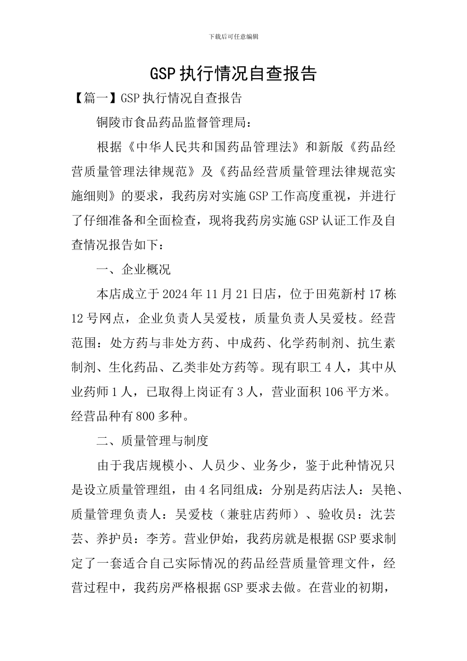 GSP执行情况自查报告_第1页