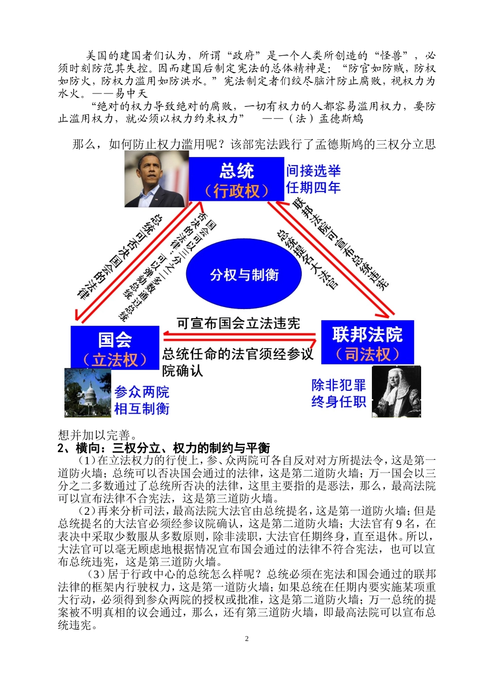 微课讲义：1787年宪法的主要内容——对“分权与制衡”的理解_第2页
