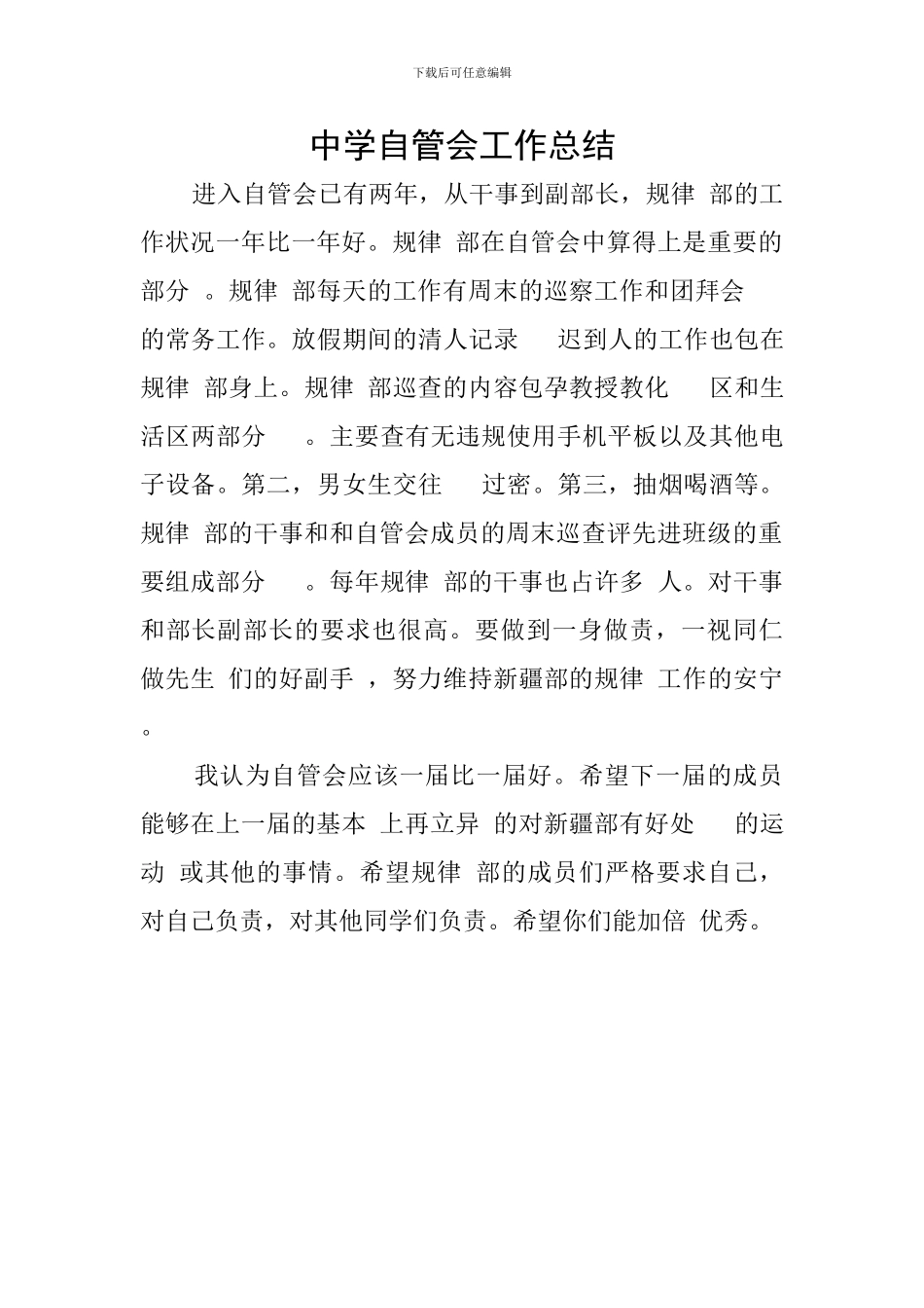 中学自管会工作总结_第1页