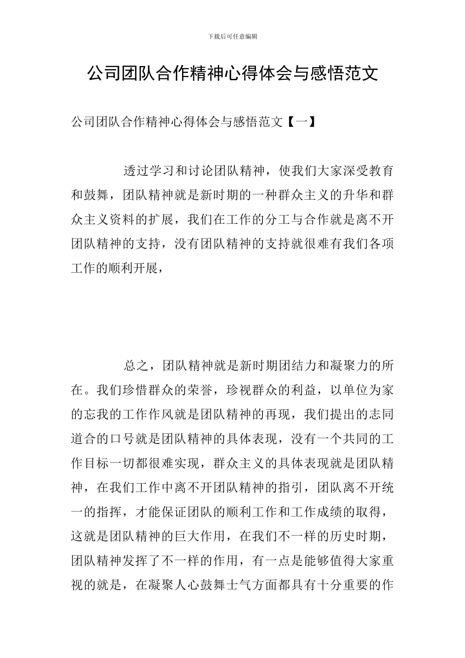 公司团队合作精神心得体会与感悟范文_第1页