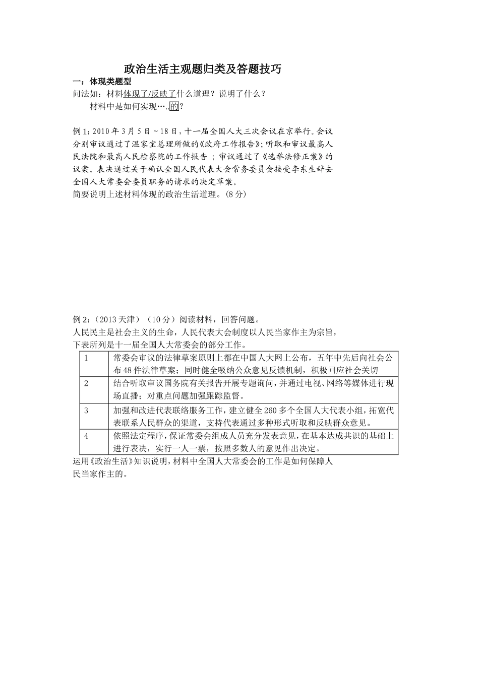 政治生活主观题答题技巧_第1页