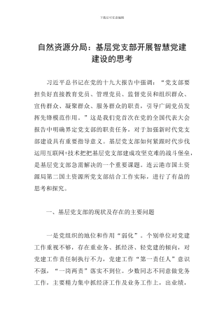 自然资源分局：基层党支部开展智慧党建建设的思考