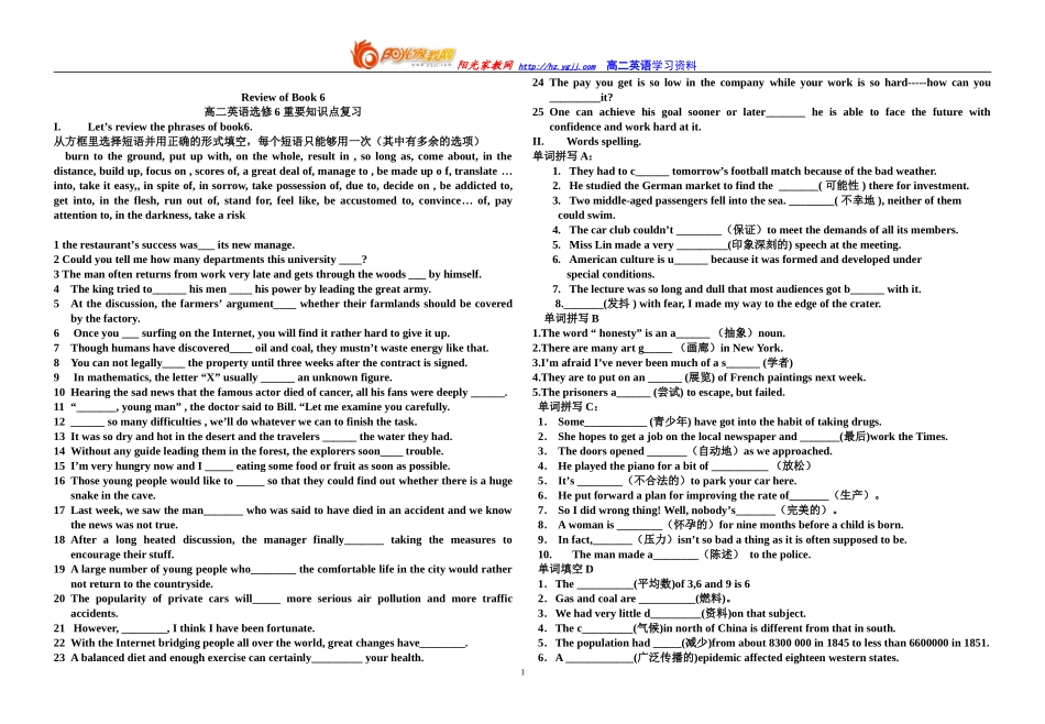 英语选修六重要知识点复习_第1页