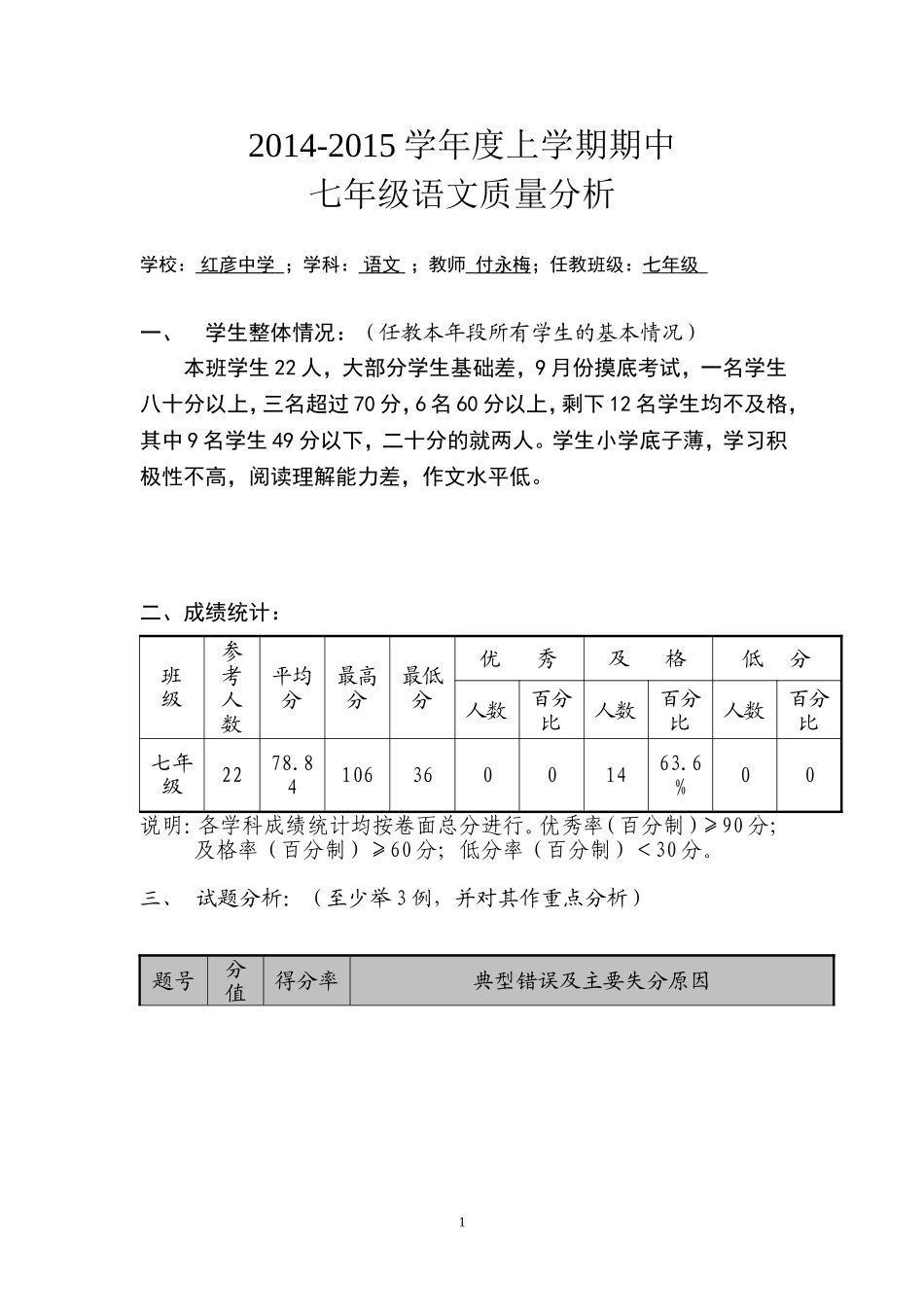 2014-2015上七语质量分析_第1页