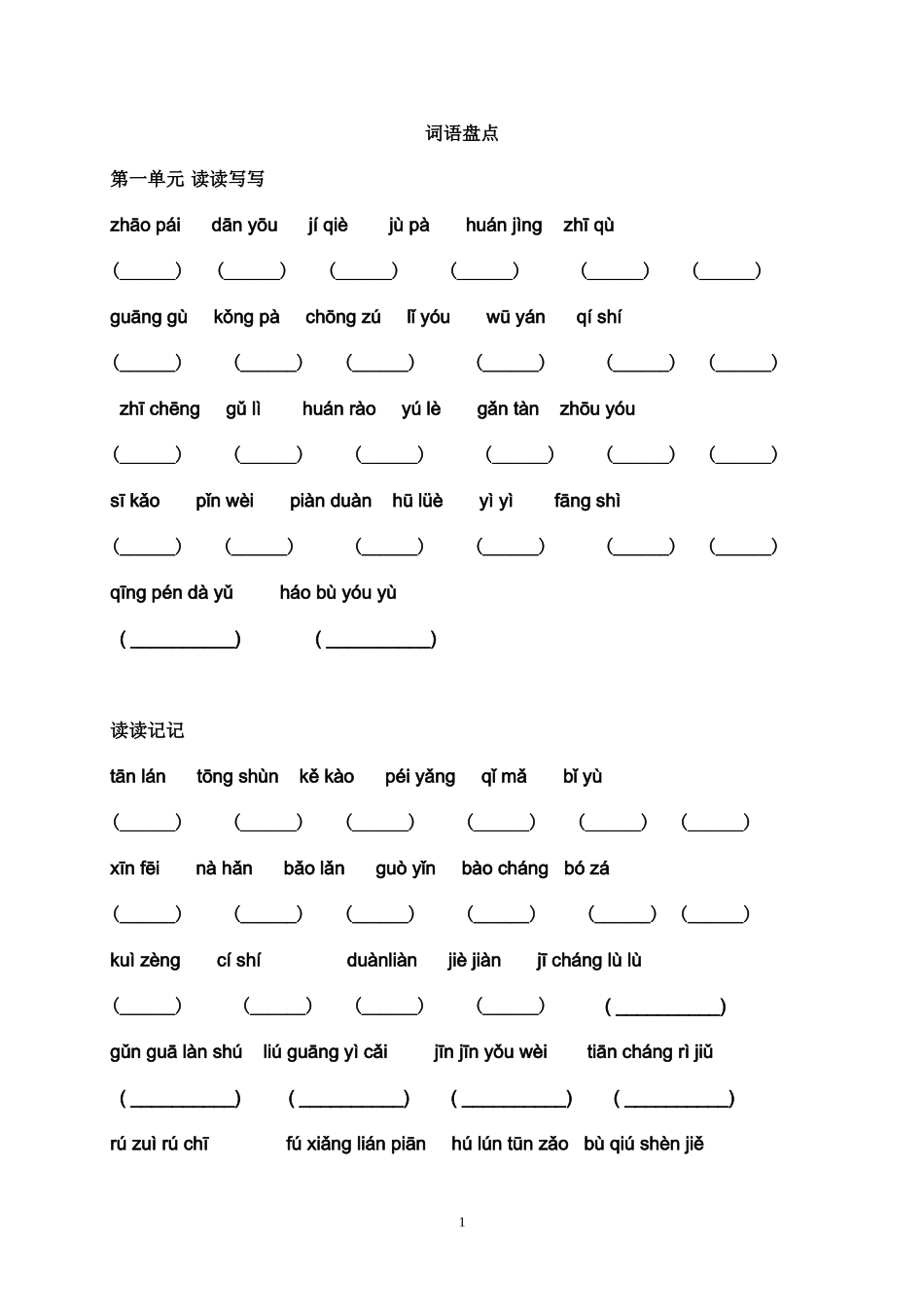 五年级上册语文人教版词语盘点读读记记_第1页