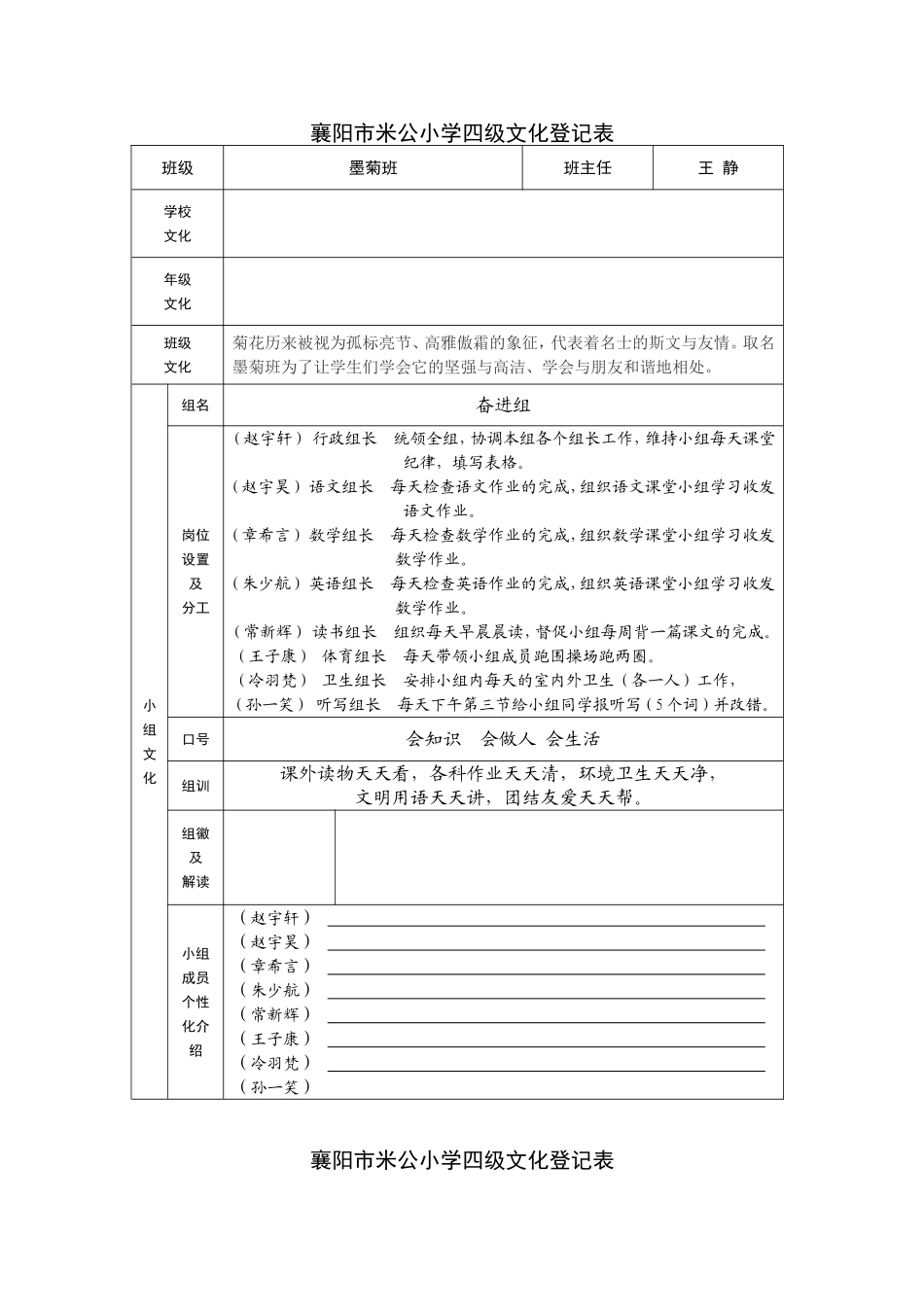 四级文化登记表_第1页