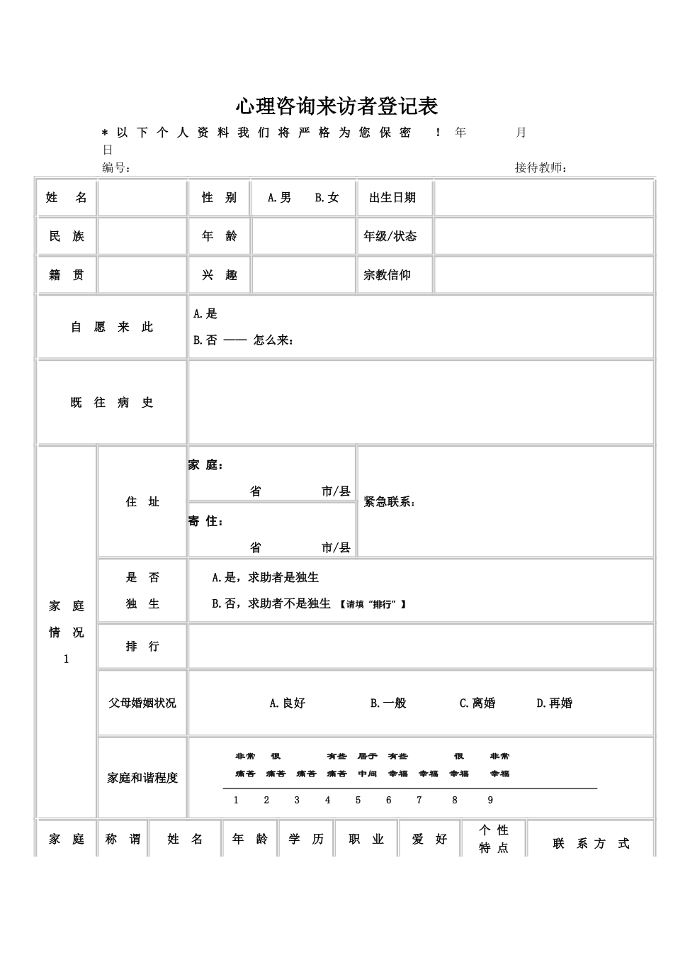 心理咨询来访者登记表——初诊接待_第1页
