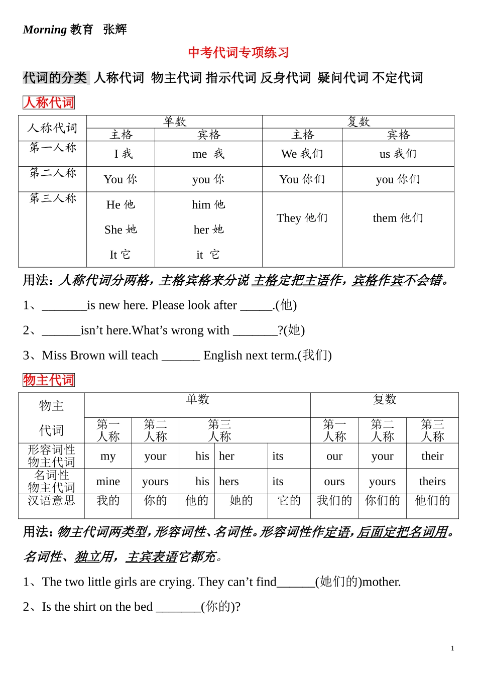 中考代词专项突破_第1页