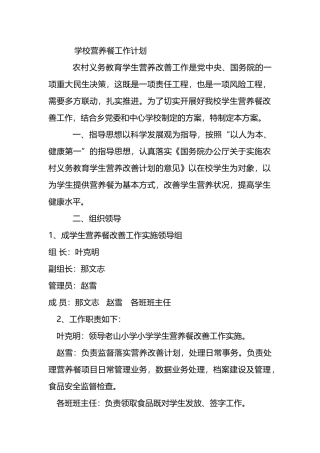 学校营养餐工作计划