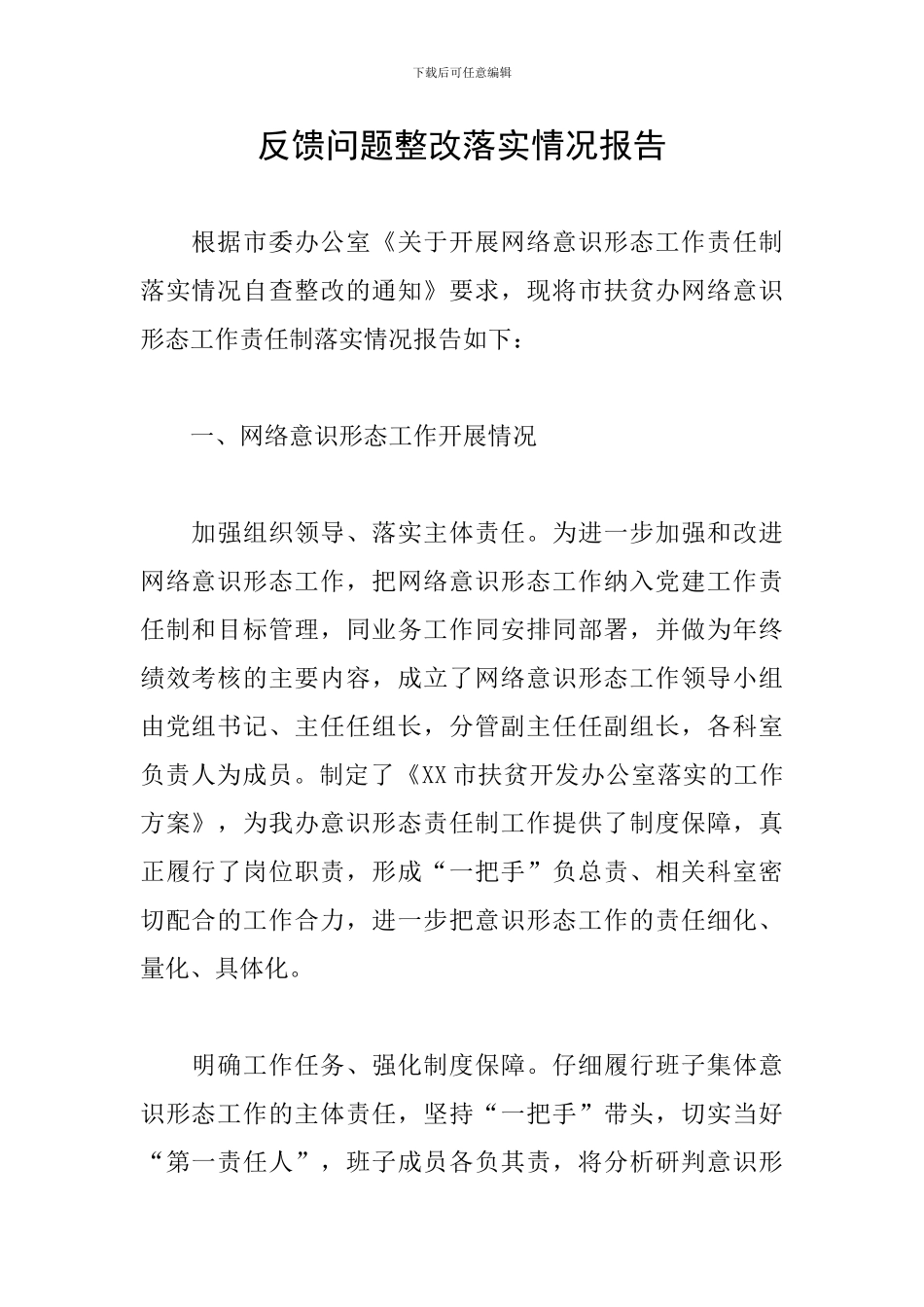 反馈问题整改落实情况报告_第1页