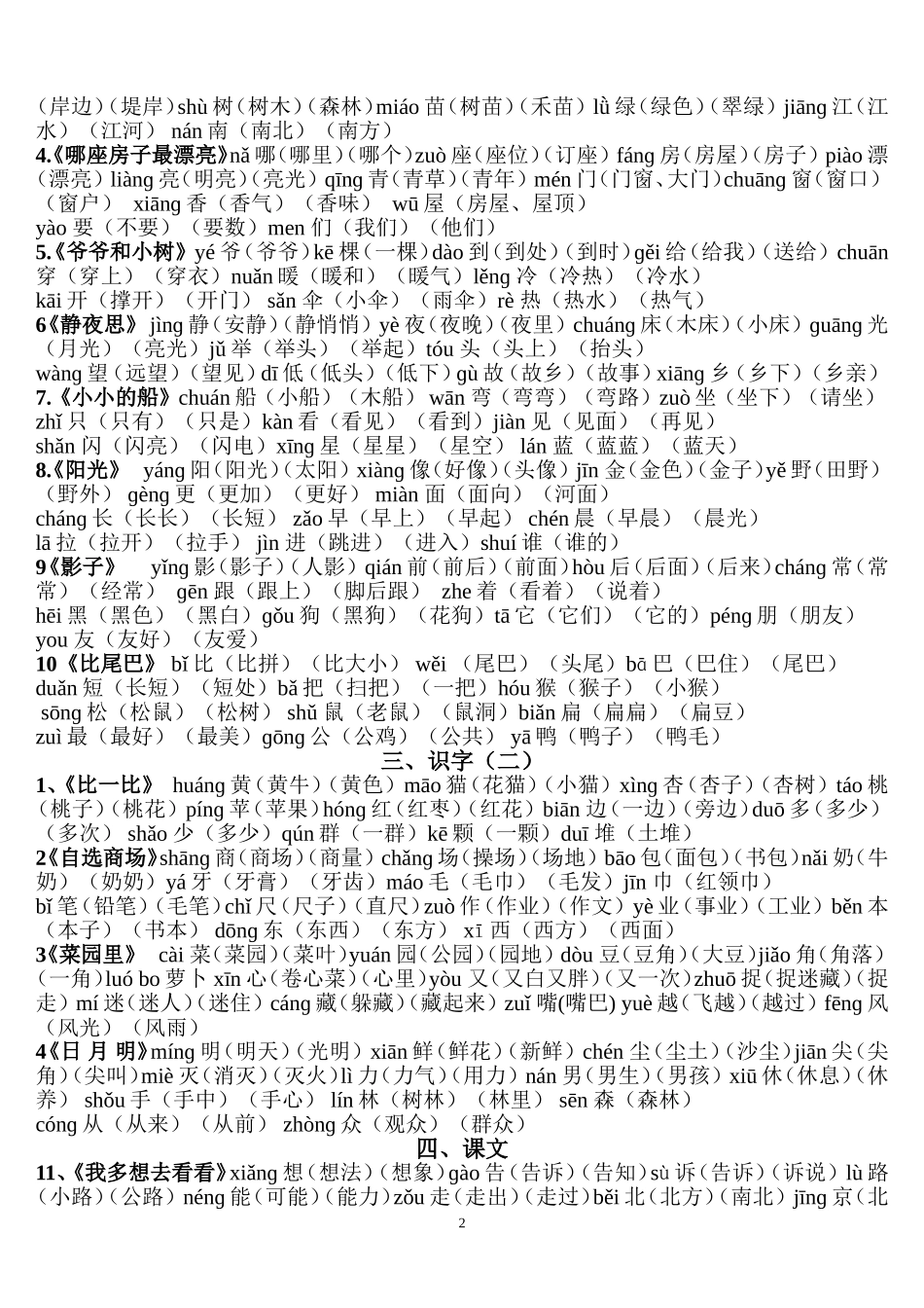 一年级上册生字表一(带拼音、和词语)_第2页