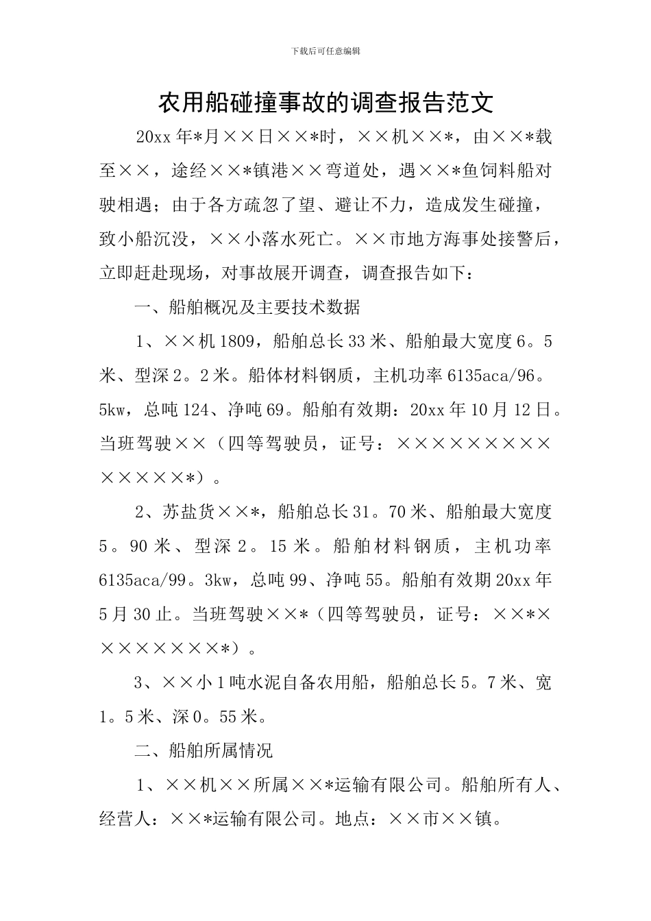 农用船碰撞事故的调查报告范文_第1页