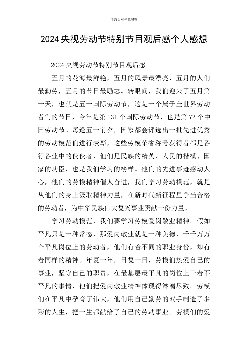 2024央视劳动节特别节目观后感个人感想_第1页