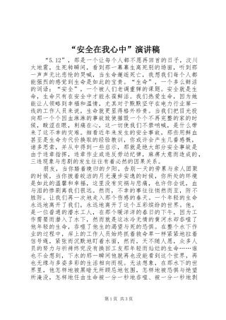 “安全在我心中”讲演范文